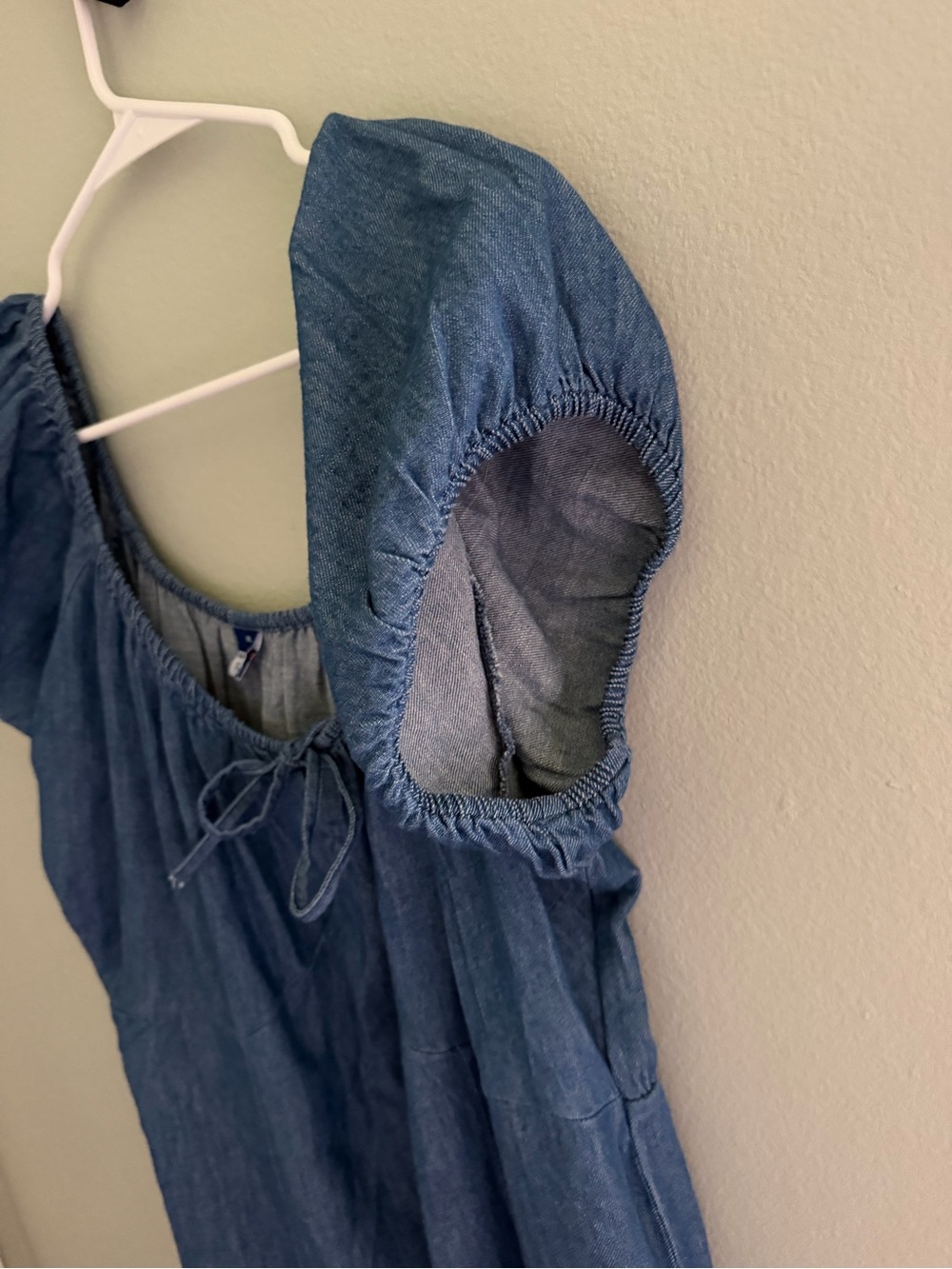 Denim Short Puff Sleeve Midi Dress - 100% Cotton - Picture 4 of 7